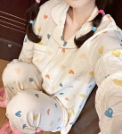 여성 긴팔 잠옷 세트 컬러하트 홈웨어 파자마파티 봄가을 : 쓰리시스터