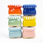 행복한꽃그릇 사랑방 1번 6종세트 유광 원형 다육이화분 분갈이 : 행복한꽃그릇