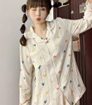 F0047 컬러 하트 지지미  요루면 잠옷세트 홈웨어 학생잠옷 간절기잠옷 가을 봄 잠옷 : 토리잠옷