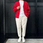 지오송지오 23F/W 니트 가디건 오버핏 Jacquard 레드 ZF5KT521A : 지오송지오    세정점
