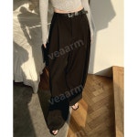 여자 심플 시크룩   토널 드레이프 벨트 정장 바지 여성 여름  루즈한 와이드 레그 캐주얼 팬츠 : 라플리엠