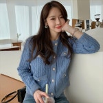 여성 데일리 하프 터틀넥 가디건 시스루 레드 소프트 밀랍 패턴 니트 자켓 가을 겨울 진주 : 뉴욕시골총각