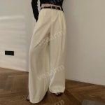 여자 심플 시크룩   토널 드레이프 벨트 정장 바지 여성 여름  루즈한 와이드 레그 캐주얼 팬츠 : 라플리엠