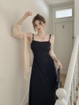 여성 데일리 폴로 카라 가디건 여름 감이있 서스펜더 원피스 발목까지 오 : 뉴욕시골총각