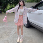 로멜다 파스텔 스트라이프 후드 니트 집업 가디건 : 어썸클로젯