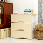 보노하우스 모던플러스 내추럴오크 우드상판 플라스틱 서랍장 3단 다용도 수납장 옷 정리함 : 보노하우스