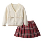 크리스탈하우스 여아 V넥 니트 가디건 스쿨룩 체크 치마 상하복 CE005 : 크리스탈하우스