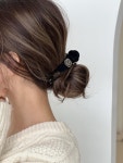 큐빅 진주 로우번 벨벳 헤어 집게핀 포니테일 머리핀 삔 : 모노플로르