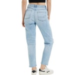 플리츠 진 플레어진 웨이스트 블루 청바지 와이드 레그 루즈 하이 찢어진 여성용 데님 워시 : 클릭클릭click