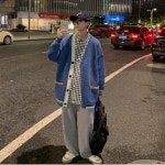 남성 가디건 티 스웨이터 학생 하라주쿠 대학 조끼 레트로 레저 카디건 넥 겨울 니트 포켓 : 블러썸33
