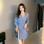 셔츠 원피스 어 줄 치마 가을 을위 긴팔 플리츠 : 덴마크시골언니