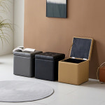 인조 가죽 수납 스툴 인테리어 디자인 간이 체어 모듈 디자인 원룸 카페 업소 화장대 고기집 식당 드럼 쿠션 방석 박스 옷 보관 PU 보조 블랙... 