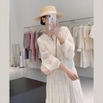 긴팔 가을 단추 원피스 프렌치 봄 휴가 드레이프 롱 스커트 : 최저가 가격