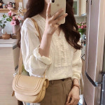 타이 쉬폰 바스락 레이스 블라우스 여성용 프렌치 하이엔드 화이트 셔츠 플러스 사이즈 봄, : 원소셜네트워크