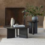 거실 커피 테이블 스마트 코타츠 단단한 나무 원형 사이드 블랙 와비사비 스타일 집 작은 : 원소셜네트워크