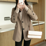 트위드 스웨이드 셋업 오버클래식 자켓 카키 블레이저 여성 고급 디자인 틈새 봄 가을 스타 : 원소셜네트워크