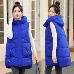 여성 조끼 캐주얼 긴 민소매 패딩 느슨한 코트 후드 따뜻한 재킷 겨울 다운 면 여성용 : 돈티나