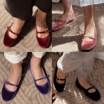 쿠폰 프란 메리제인 플랫슈즈 앞코 버클 벨벳 스웨이드 스트랩 014 써티 (1.2cm) 라디망쉬 : 라 디망쉬