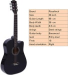 어쿠스틱 기타 Rosefinch 38인치 초급 3/4 사이즈 참피나무 글로시 포크 스타터 키트 W/가방 추천 카포 스트랩 스틸 스트링 블랙 : 마사루몰