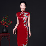 치파오 원피스 중국 개량 코스프레 베트남 실크 손 자수 고급 드레스 괜찮은 긴 우아한 웨 : 원소셜네트워크