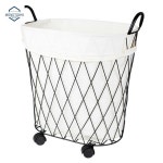 고급 세탁바구니 골드 빨래바구니 바퀴달린 단품 이동식 철제 인테리어 북유럽 : 서라벌보부상