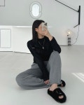 [국내제작] 롤 하이웨스트 와이드 니트 팬츠 P0030 : 블랑누아 BlancNoir