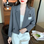 체크 여성 자켓 봄 가을 회색 양복 재킷 작고 리시 상 캐주얼 : 최저가 가격