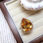 고퀄리티 프리미엄 물방울 로얄 시트린 & 러프 다이아몬드 빅 볼드 골드도금 원석반지 실버925 천연석 : 뮤트주얼리