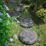 선 안뜰 정원 포석 빌라 장식 앞 디딤돌 야외 작은 마당 잔디 : 더아이니