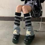 다리워머,레그워머,발토시 여성용 블랙 그레이 스트라이프 스타 다리 가을 겨울 니트 긴 JK 송아지 각반 쌓기 커버 : 바른 직구몰