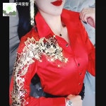 빅사이즈 춤복 자수 장구 상의 고고 대형 난타 셔츠 공연복 댄스복 어깨 스팽클 트로트 : HILLZO-JDJ