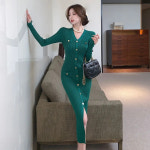 가을 롱 니트 원피스 하객룩 휴양지 수트 시스 스커트 내복 드레스 점프 고급 중간 길이의 : 라포제샵