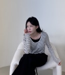 스트라이프니트 캐시미어 레이어드 이중 니트티 : 디올레