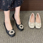 [G2369]여성 큐빅장식 리본 착화감 좋은 발편한 쿠션 플랫 펌프스 : 새로이클라쓰