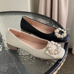 [G2369]여성 큐빅장식 리본 착화감 좋은 발편한 쿠션 플랫 펌프스 : 새로이클라쓰