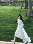 쉬폰 소재 긴팔 원피스 홈 프렌치 사교계 꽃 불규칙 라인 봄 컬러 스퀘어 : 덴마크시골언니