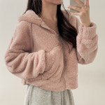 [겨울후리스/강추!/데일리,꾸안꾸] 부드러워요! 베어리 오버핏 후리스 크롭 후드 집업 (4color) : 피치모드마켓