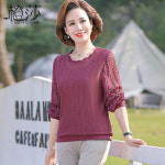 중년 여성 블라우스 7부 실크 쉬폰 타이 어머니 의류 스타일 셔츠 가을 정장 노인 긴팔상 : 브리즈나인