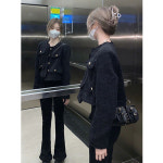 가을 트위드 자켓 노카라 라운드 여성 겨울 스타일 하이 엔드 긴팔 짧은 탑을위한 검은 색 : 브리즈나인