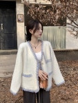 리틀 프레그랑스 여성용 탑 프랑스 고급 외국 스타일 감각 부드럽고 끈적 끈적한 니트 가디건 봄과 가을 게으른 세련된 아름다운 재킷 : 토탈바코드