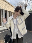 리틀 프레그랑스 여성용 탑 프랑스 고급 외국 스타일 감각 부드럽고 끈적 끈적한 니트 가디건 봄과 가을 게으른 세련된 아름다운 재킷 : 토탈바코드