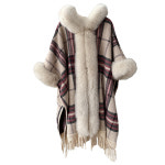 케이프 코트 니트 숄 망토 겨울 하프 큰 모피 라 드 두꺼운 와 여성 프랑스어 가을 플러 : 브리즈나인