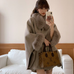 케이프 코트 니트 숄 망토 겨울 하프 모직 중간 길이 여우 모피 여성용 양면 캐시미어 : 브리즈나인