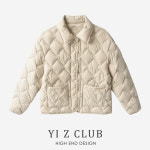 경량 구스다운 후드 패딩 가벼운 겨울 거위 따뜻한 데일리 Yi Z CLUB 흰색 구스 운 이아몬드 퀼트 라펠 재킷 가, 여성 류 028 : Flourish