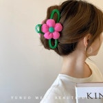 헤어스타일링 컬러 포인트 초록 핑크꽃 빅 집게핀 데이트룩 예쁜 : 워니S2몰
