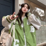 여성 빅사이즈 야구점퍼 오버핏 바시티 루즈핏 자수 자켓 잠바 대학생 캐주얼 캠퍼스룩 : 바스케토피아