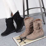 국내제작 스웨이드 샤링방울 미끄럼방지 고무창 여성 앵클 미디움 털안감 방한부츠 : 런슈즈