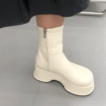 [h2474] 여성 키높이 통굽 웨지 앵클 스판 숏 부츠 : 새로이클라쓰