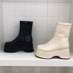 [h2474] 여성 키높이 통굽 웨지 앵클 스판 숏 부츠 : 새로이클라쓰