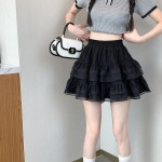 월드패왕 레이스포인트 허리밴딩 공주풍 a라인 캉캉미니스커트 여름치마코디 : 월드패왕